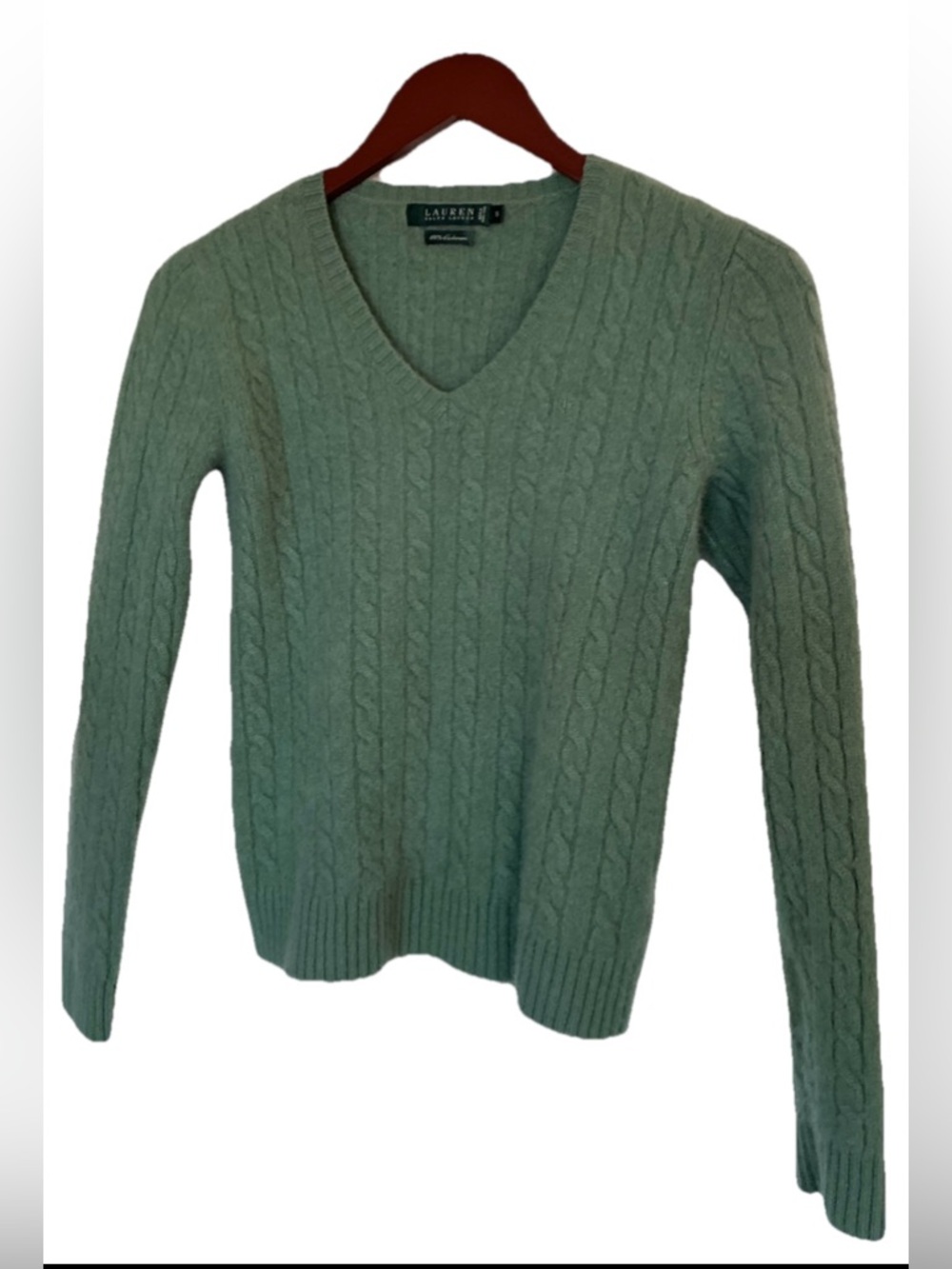 Polo Ralph Lauren Green 100% Cashmere Cable Knit Sweater Womens Size Small